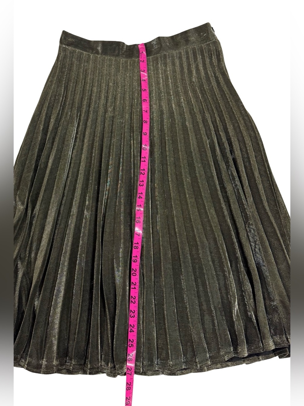 NWT Lulus Star Shine Olive Gold Metallic Pleated Midi Skirt Size Medium - Picture 10 of 12